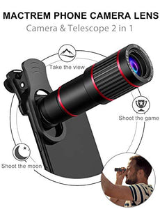 Phone Camera Lens Phone Lens Kit 9 in 1, 20X Telephoto Lens, 205° Fisheye Lens, 0.5X Wide Angle Lens & 25X Macro Lens
